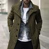 Men Overcoat Plaid Medium Length Turndown Collar Windbreaker British Style Coldproof Single Breasted Trench Coat Streetwear