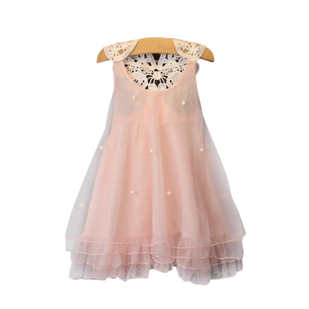 

Удобная одежда Милое детское платье без рукавов с искусственным жемчугом и цветочным узором сзади 100cm розовый