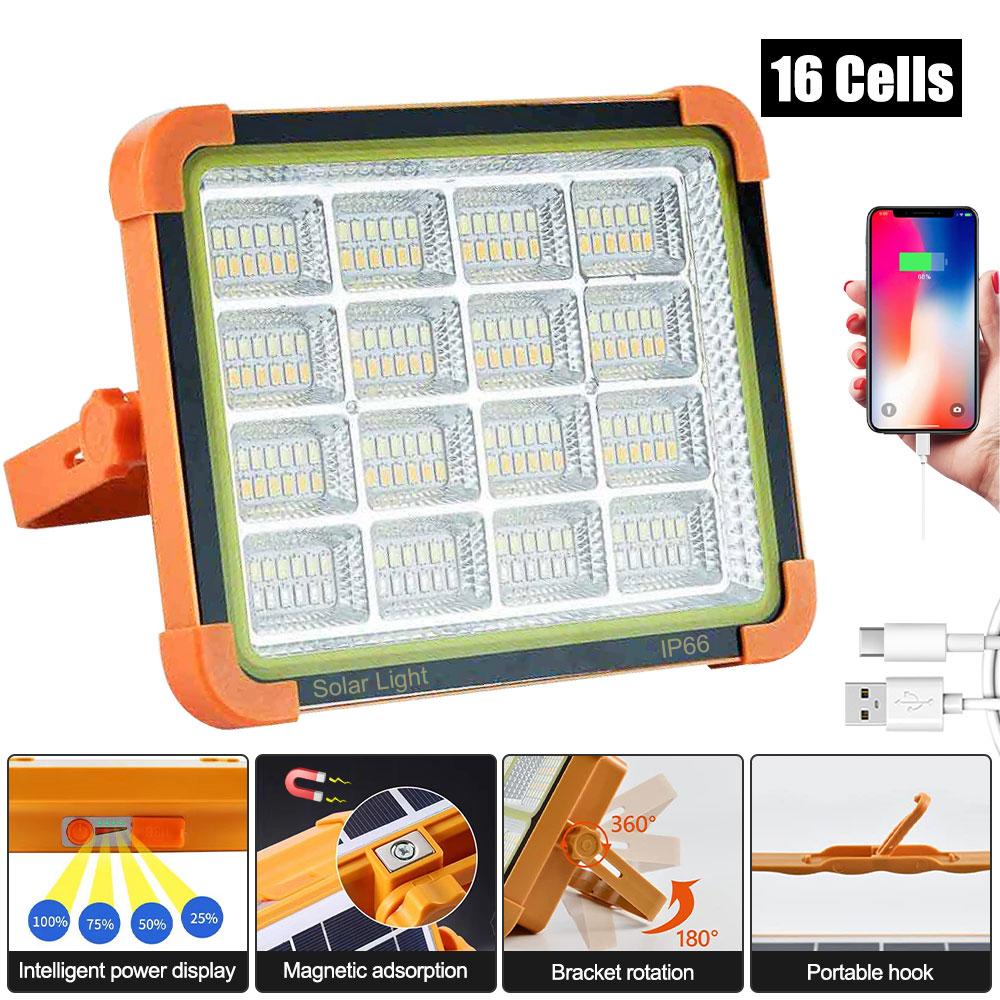 Portable Solar Searchlight USB LED Work Repair Lamp Red/Blue Flashing Emergency Night Market Light Outdoor Spotlight Tent Light