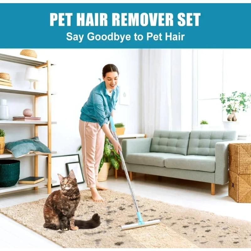 Evcil Hayvan Tüyü Temizleme Seti Evcil Hayvan Tüyü Temizleme için Halı Tırmığı Ayarlanabilir Uzun Saplı Köpek Kedi Tüyü Süpürgesi Yeniden Kullanılabilir Tüy Tiftik Temizleyici