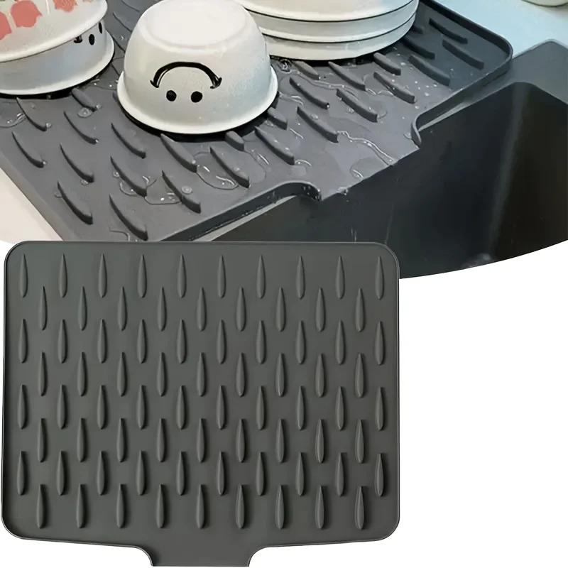1 piece non-slip silicone kitchen sink and countertop drain mat - heat resistant up to 250 C built-in drain design чёрный 1730₽