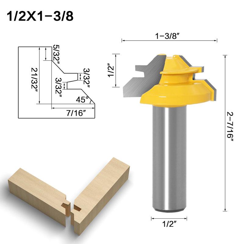 1/3 st Lock Mitre 45 Graden Lijmverbinding Frezen Lijmverbinding Set Houtbewerking cutter Tenon Cutter voor Houtbewerking Gereedschap 12mm 1/2 inch Schacht
