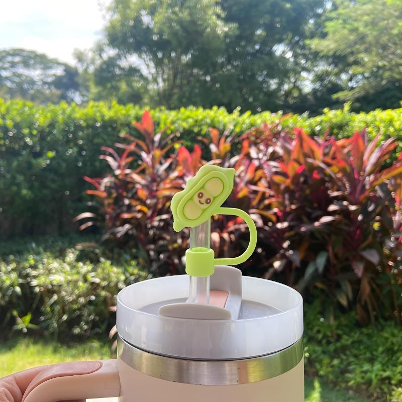 4pcs Cute Animal & Plant Reusable Straw Tips, Dustproof Decorative Cup Accessories