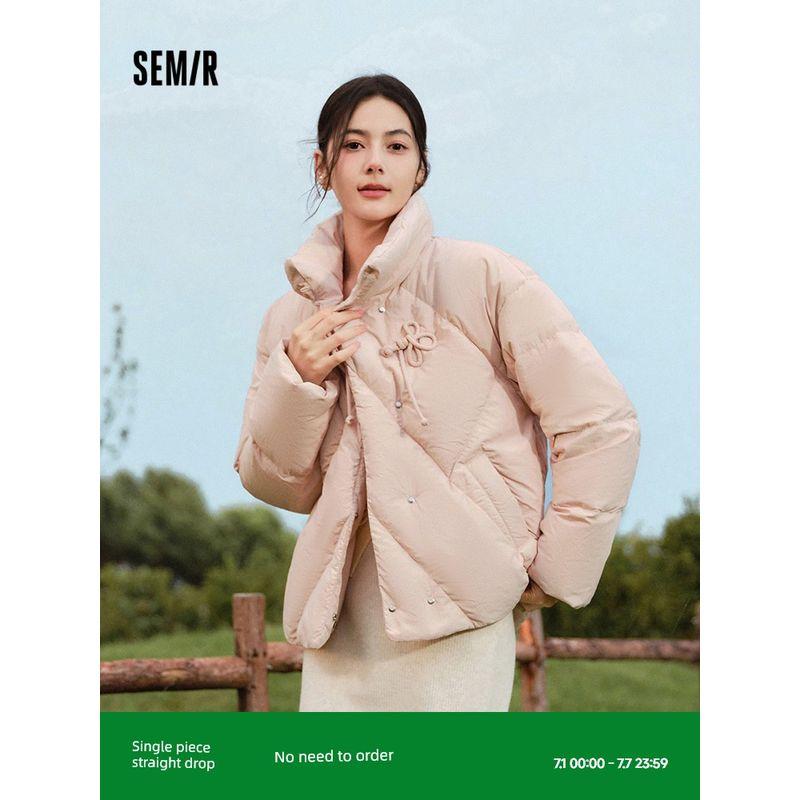 

Senma down Jacket Women s Winter New Arrival 2024 National Style Buckle Stand Collar Loose Texture White Small Coat Women Red (white duck down) 00366 170/92A/XL