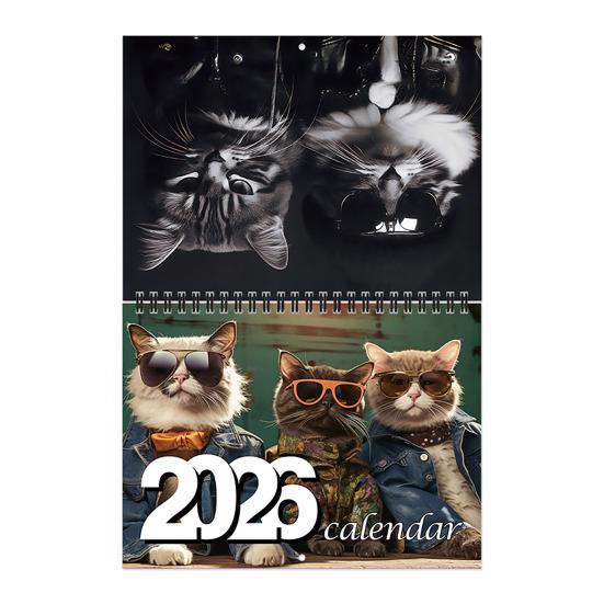 2026 Calendar Jan. 2026 - Dec. 2026 12 Month Calendar with Funny Cat Memes Pics Spiral Bound Wall Calendar for Home Office