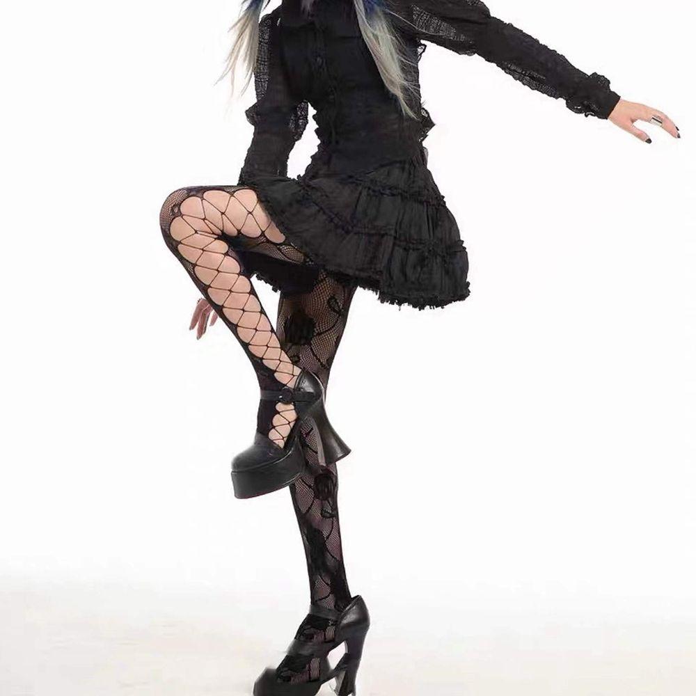 Lolita Fishnet Socks Printing Pantyhose Hollow Lace Tights Female Stockings Body Stockings