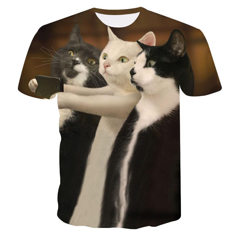 2023 European and American New Cat Couple 3D Printed Short-sleeved T-shirt Casual Short-sleeved Trendy Cute Cat 3DT-shirt