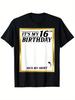 1PC 16Th Birthday T-Shirt - Sign My Shirt It'S My 16 Years Birthday Party - Golden Glittery Num
