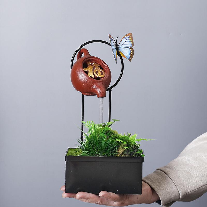 Personalized Retro Creative Suspended Wrought Iron Flower Pot Indoor Succulent June Xuewen Bamboo Potted Landscape