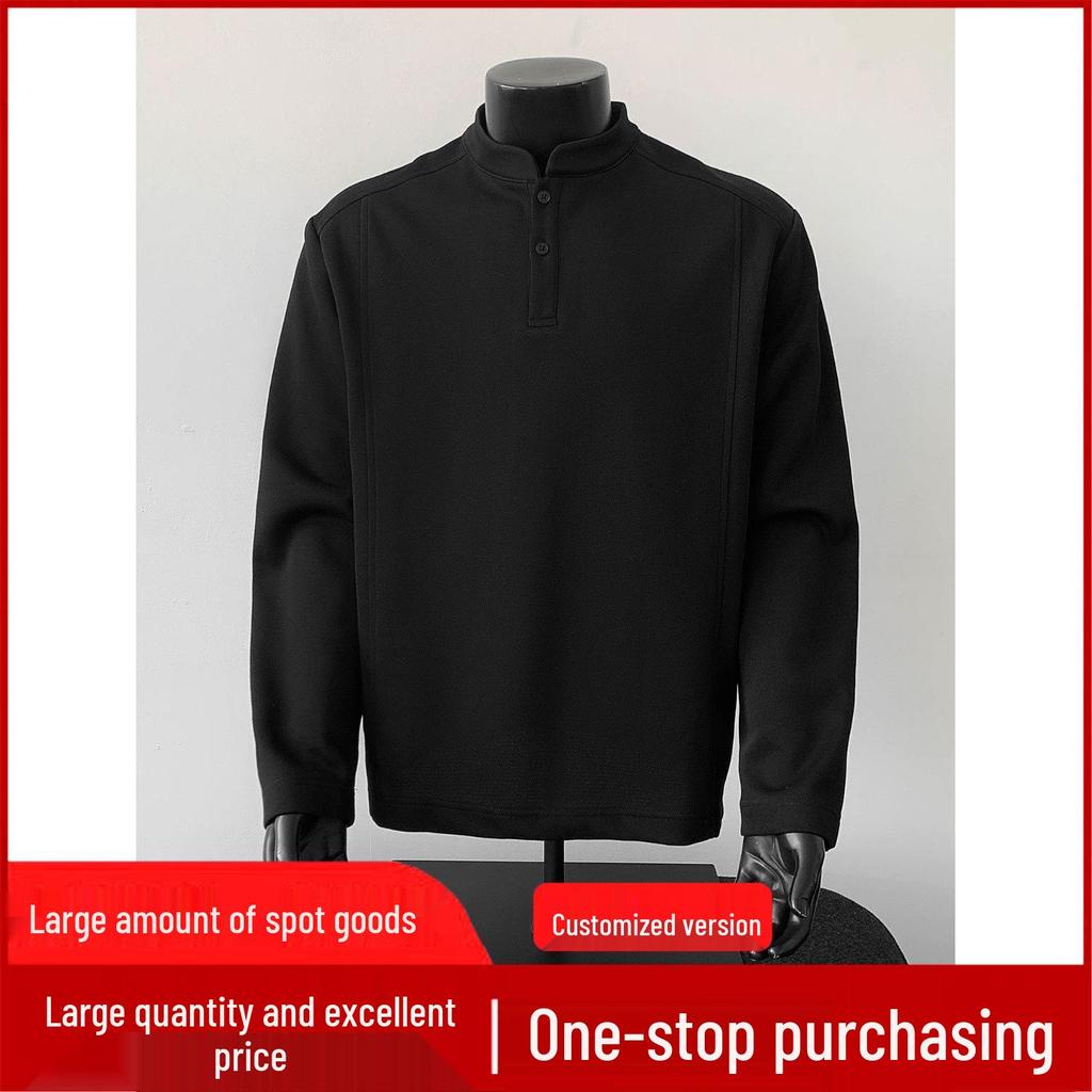 Men's Long Sleeve American Style Polo Henley Shirt - Trendy Casual Inner Wear Base Layer Hoodie