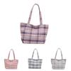Stylish Colorblock Plaid Tote Bag For Women In Pink Blue And Purple For Everyday Use