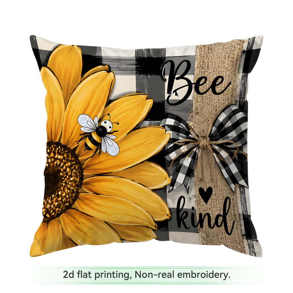 1pcs Sunflower Bee Pastoral Cushions Pillowcase Polyester Cushion Cover Throw Pillow Pillowcover Home Car Sofa Decor
