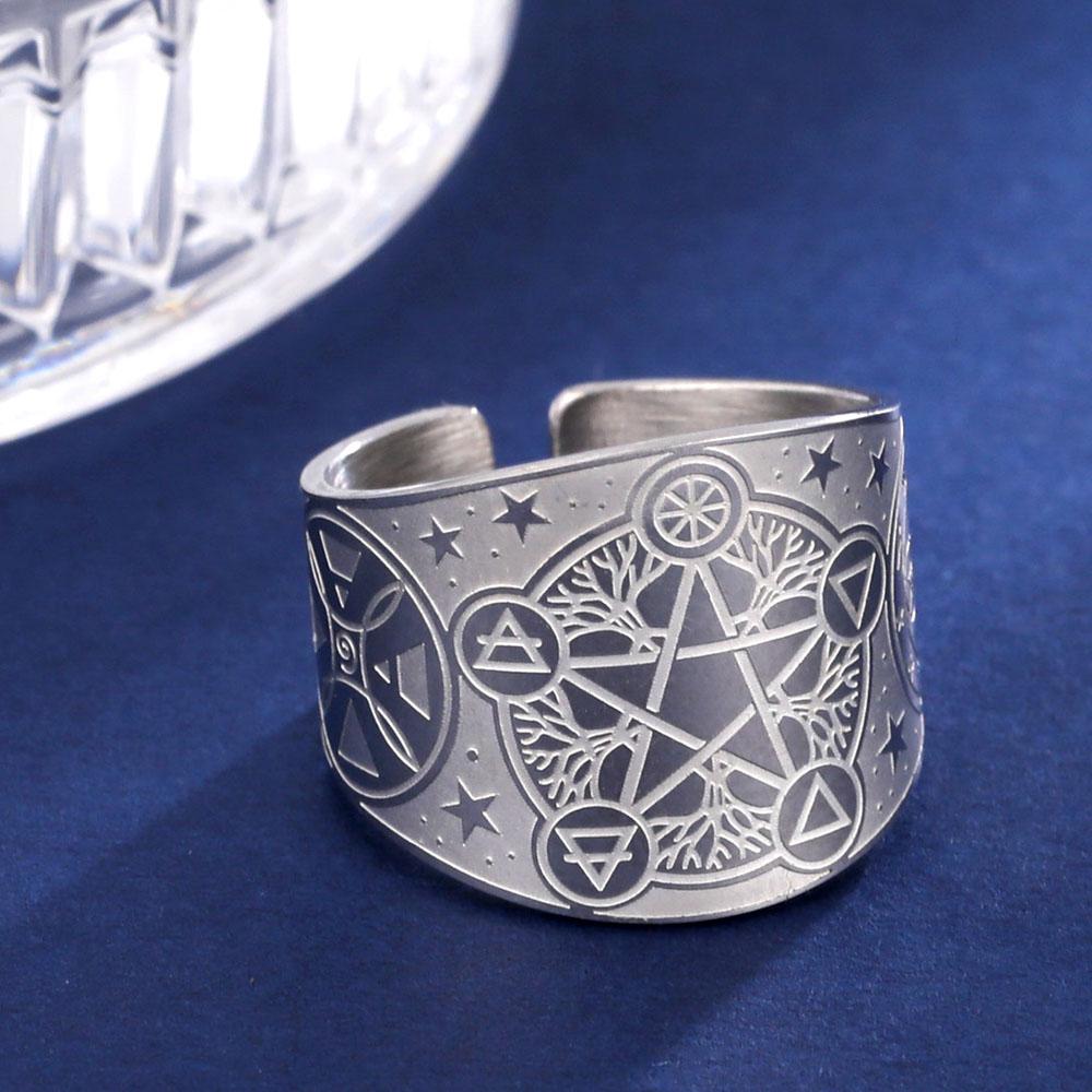 

COOLTIME Pentagram Men Ring Stainless Steel Tetragrammaton Amulet Solomon Wiccan Jewelry for Protection 10