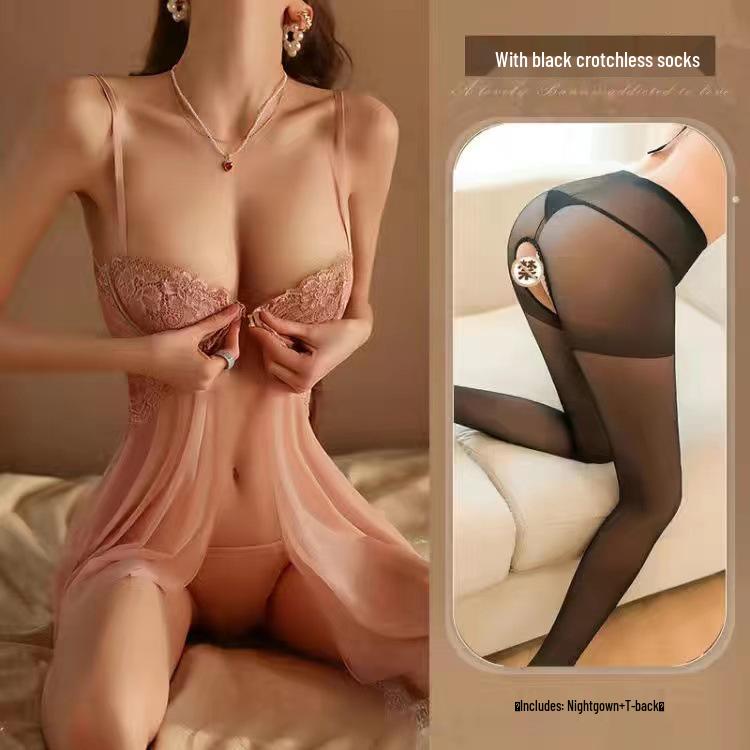 Elegant Lace Sheer Mesh Nightdress - Bust Enhancing, Plus Size, Thin Steel Ring, Sexy Summer Sling for Women