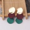 9Colors Double Round Wafer Drop Earrings for Women European American Colorful Geometry Metal Hyperbole Brincos Party Jewelry