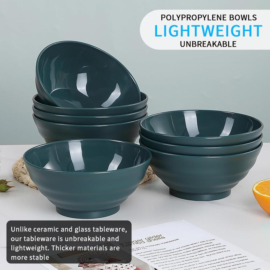 Evanda Set of Dark 750ml Unbreakable Dishes and PP Plastic and Perfect for and Heat and Cold Microwave and Dishwasher Safe Bowls, 8, Green, Approx.