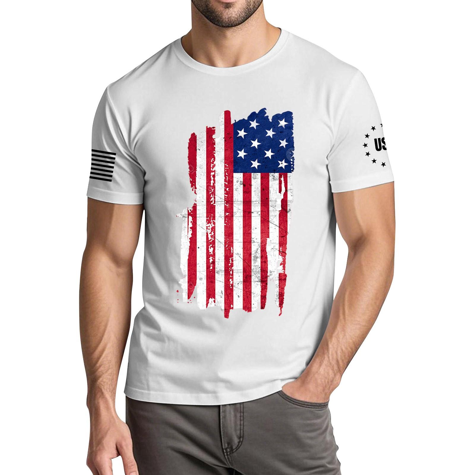 

Мужская модная повседневная футболка с круглым вырезом и коротким рукавом с принтом «День независимости» XL белый