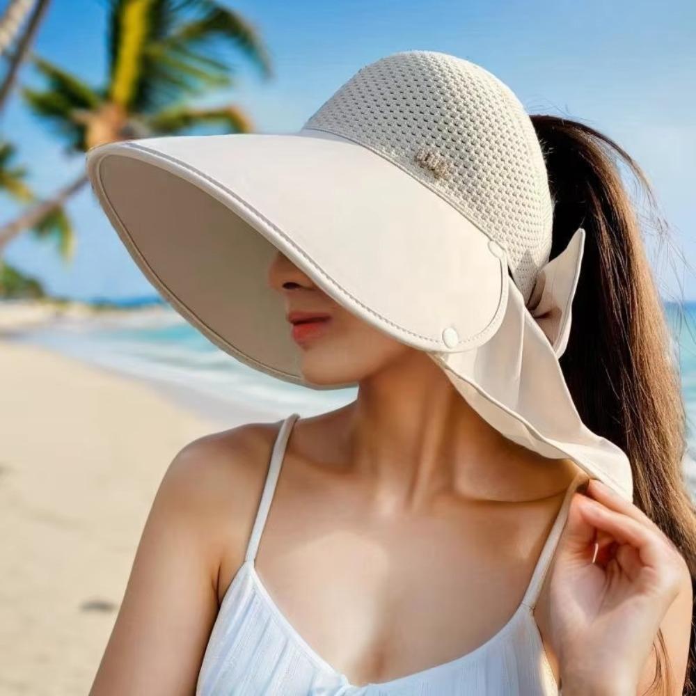 Large Bowknot Bucket Hat Breathable Visor Hat Casual Beach Sun Cap  Women
