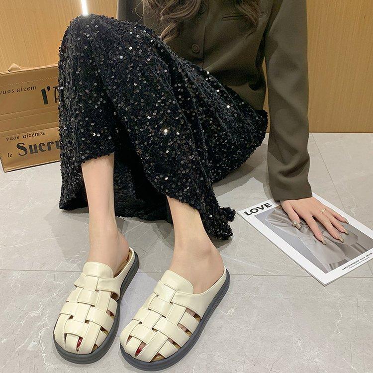 

Woven pig cage shoes women s summer platform without heel lazy shoes 2025 new spring and autumn super fire bag head half slippers 35 чёрный