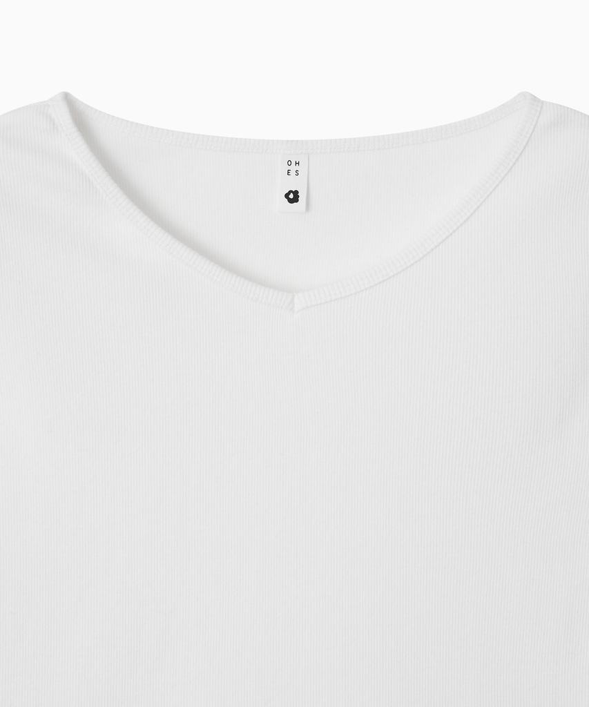 Ohesio Basic Ribbed V-Neck Long Sleeve, White