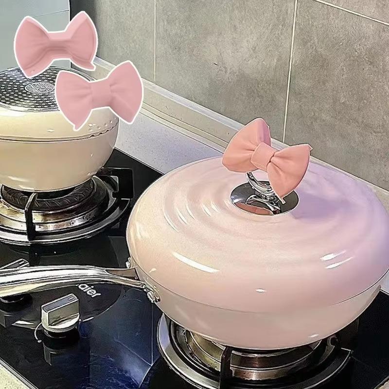 2 szt./zestaw Kreatywne rękawice kuchenne w kształcie kokardki Silikonowe rękawice kuchenne Odporna na ciepło osłona na garnek Do gotowania Narzędzia kuchenne