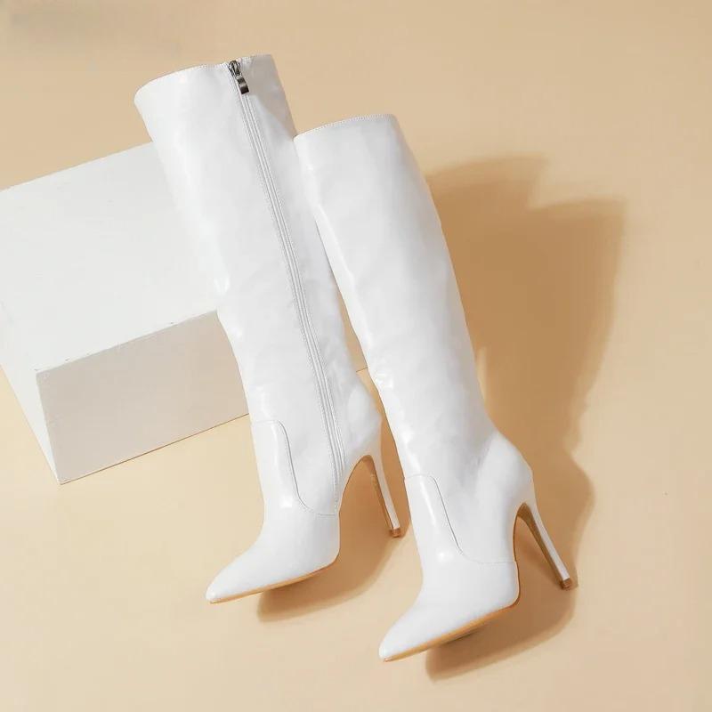 Fashion Women Knee-High Boots Size 35-42 Fashion Women Shoes Zipper Strippers Cool Wedding Party Ladies Modern Stiletto High Heels Shoes