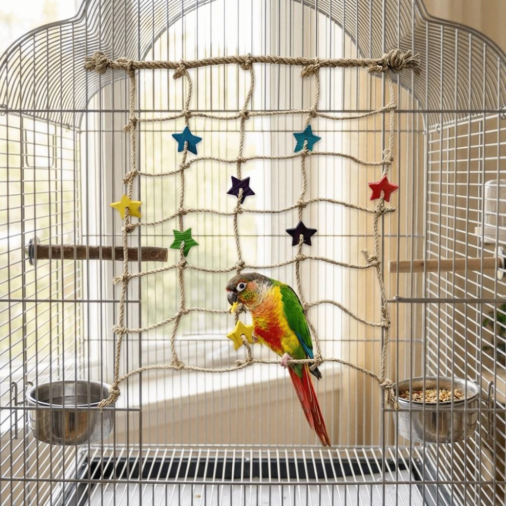Hanging Parrot Climbing Net Colorful Star Bird Stand Net Creative Bird Hammock Indoor