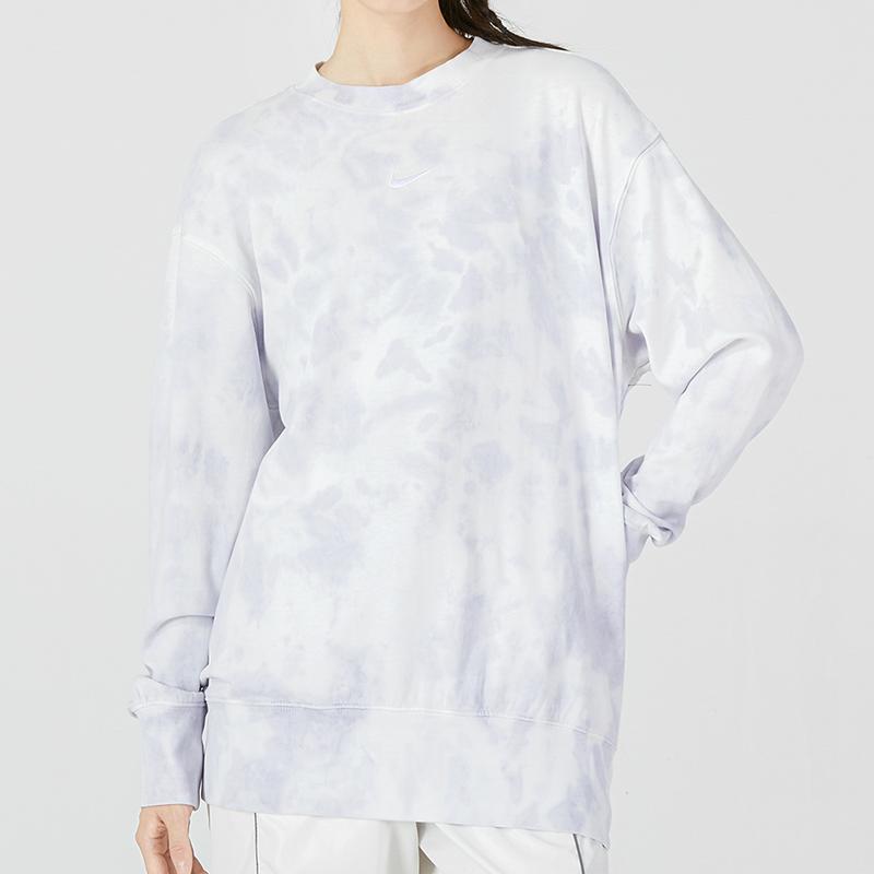Nike Tie-Dye Logo Casual Round Neck Long Sleeve T-Shirt Women Tops Light-Purple DQ6157-580