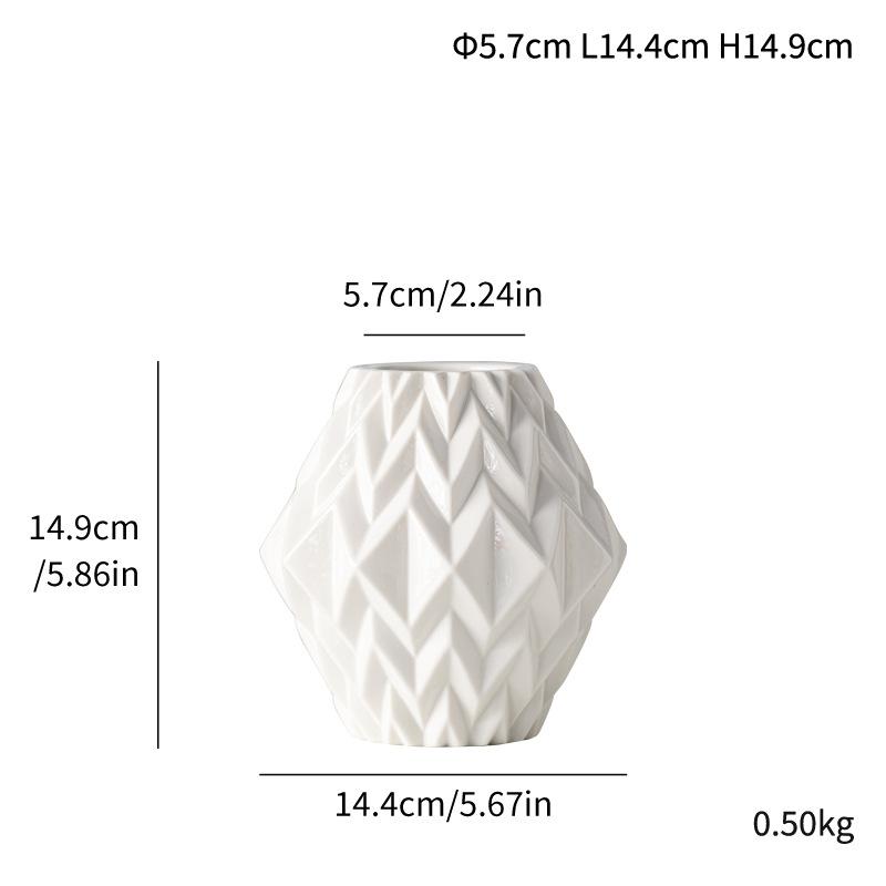 Simple Geometric Rhombus White Ceramic Vase Light Luxury Home Decoration Ornament High-End Art Flower Arrangement