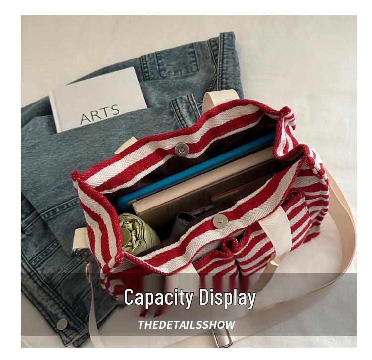 Minimalistische gestreifte Canvas-Tragetasche - Vielseitige Umhängetasche für Frauen, Studentinnen und den lässigen Pendelverkehr