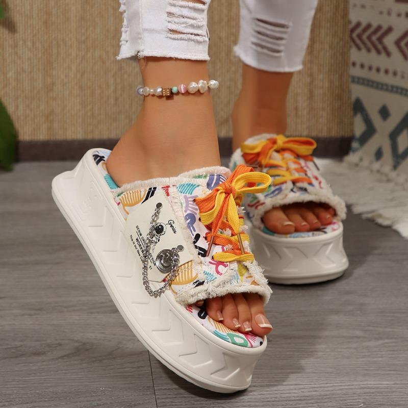 Winter New Platform Slippers Women's Round Head Open Toe Front Strap Anti-slip Wear-resistant Flat Shoes