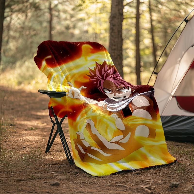 1pc Fairy Tail2 Theme Soft Flannel Throw Blanket - Digital Print, Polyester, Cozy for All Seasons, Perfect for Outdoor, and Travel