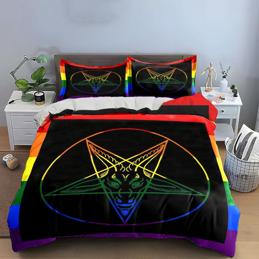 Rainbow Pentagram Art Set Decor Soft Comfortable Duvet Cover Bedding Set Included 1*Duvet Cover & 2*Pillowcases, Gift