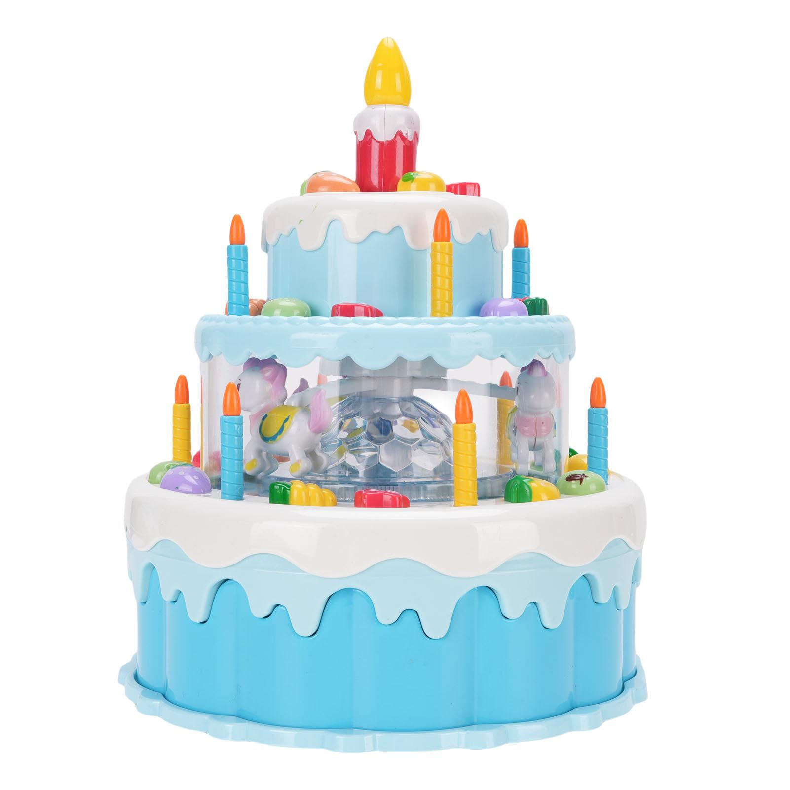 

Електрична іграшка-торт на день народження, що обертається, Іграшка-свічка для імітації торта зі світлом і музикою для дітей віком від 3 років синій