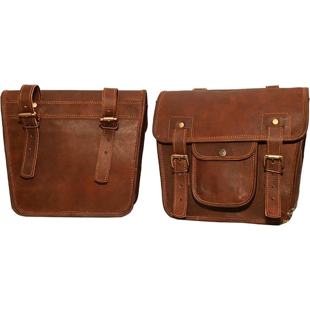 9x11 Leather Combo Kit For Motorcycle Saddle Bag TWO Brown Side Pouch Panniers