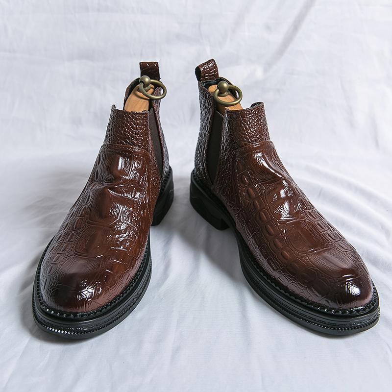 Men’s Motorcycle Boots Retro Street Style Dress Chelsea Boots Tuxedo Wedding Brown Men Ankle Boots