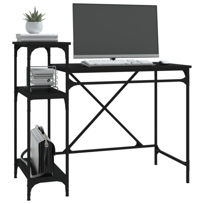 VidaXL Bureau avec étagères noir 105x50x90 cm bois d'ingénierie et fer 826714