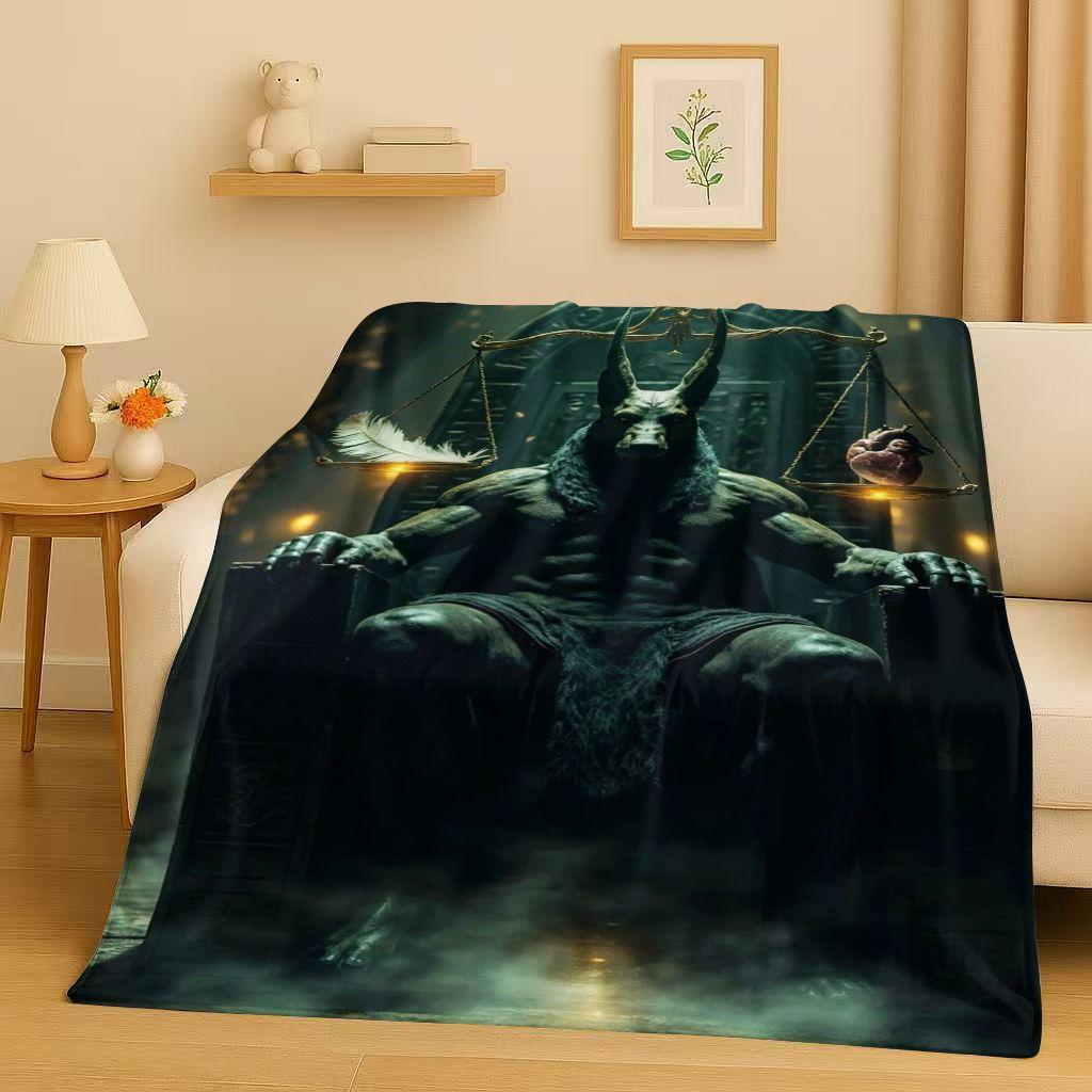 Toter Gott Anubis Pharao Altes Ägypten Mythologie Cartoon Flanelldecke, Ultraweiche Plüschdecke für Zuhause Schlafzimmer Bett Sofa Abdeckung
