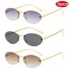 3pcs Trend Rimless Oval Sunglasses Women Rivet Small Thin Frame Frameless Luxury Metal Shades Brand Design Sun Glasses UV400