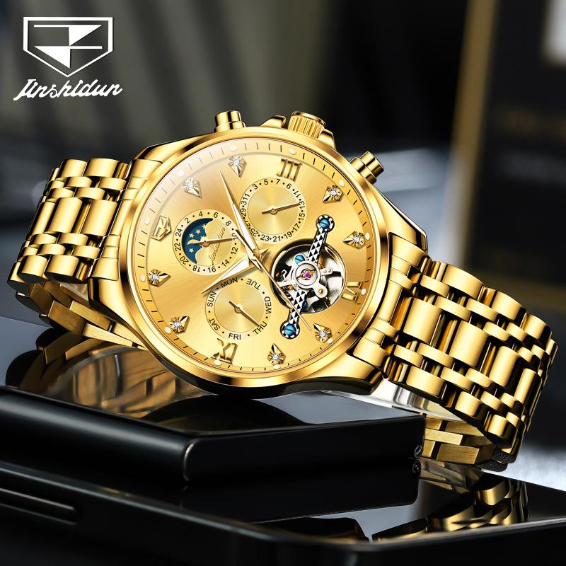 JINSHIDUN Novo Relógio Masculino de Negócios e Lazer Relógio Mecânico Multifuncional de Negócios Luminoso Tourbillon Relógio Masculino de Alta Qualidade