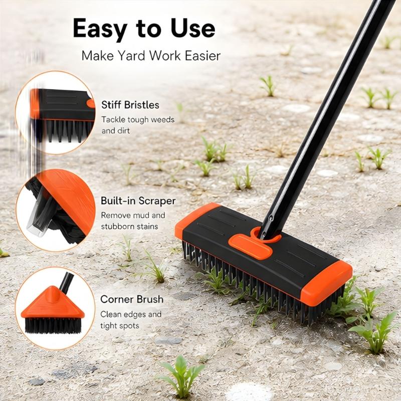 Long Handle Joint Scrub Tool with Wide and Narrow Brush Attachments for Patio Lines, Brick Openings, Balcony Edges, Outdoor Cleaning Care