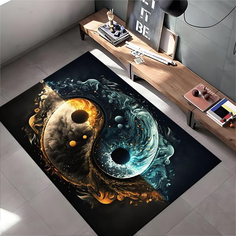 Yin Yang Universe Design Carpet with Fiery and Water Elements Illustration Suitable for Use As an Anti-slip for Living Room Bedroom Sofas