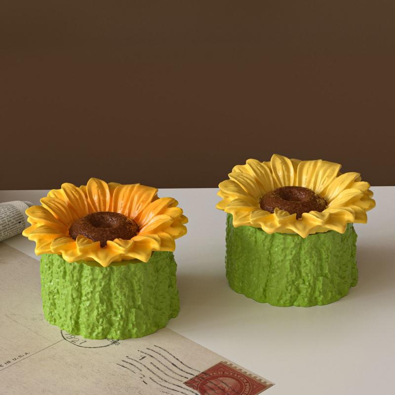 Pote de Vela Girassol Molde de Silicone de Concreto Resina Flor Caixa de Armazenamento Moldes Ornamento de Vela Porta-Velas