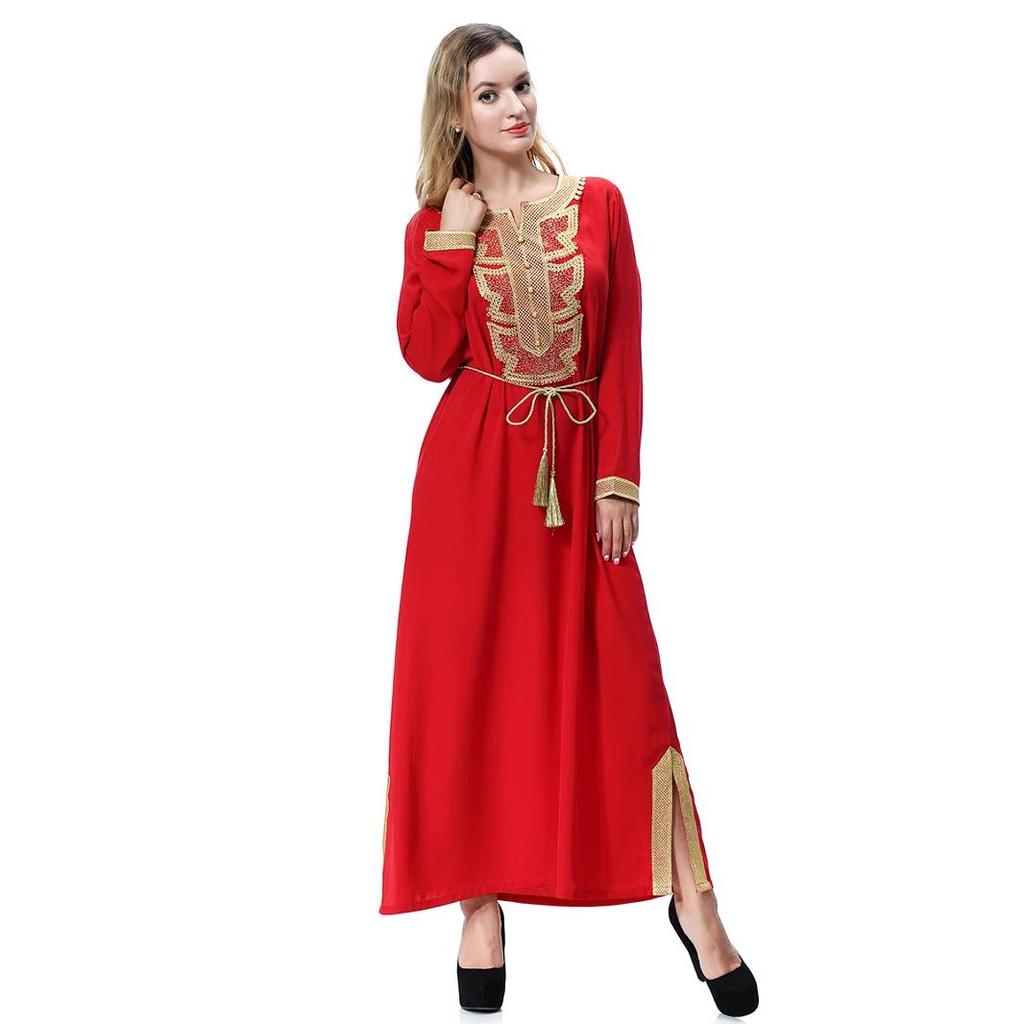 Gold Flower Long Sleeve Women's Robe Dress, TH919