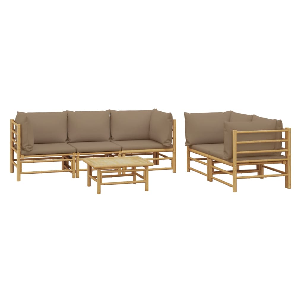 6 Piece Garden Lounge Set with Cushions Taupe Bamboo