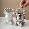4/6pcs Stainless Steel Dessert Forks With Storage Jar Bear Fruit Fork Set Cute Bear Tableware For Party Tasting Dessert Pickle