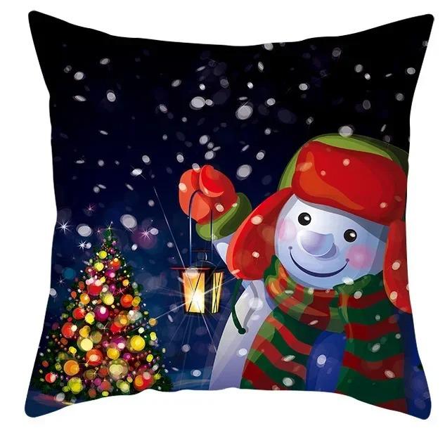 Winter Blue Christmas Pillowcase Home Snowflake Snowman Tree Pillowcase Home Decoration Cushion Cover