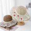 Summer Women's Wide Brim Straw Beach  Sun Hat With Lace Mesh Design Breathable For Outdoor Packable Travel Sunscreen Sunhat