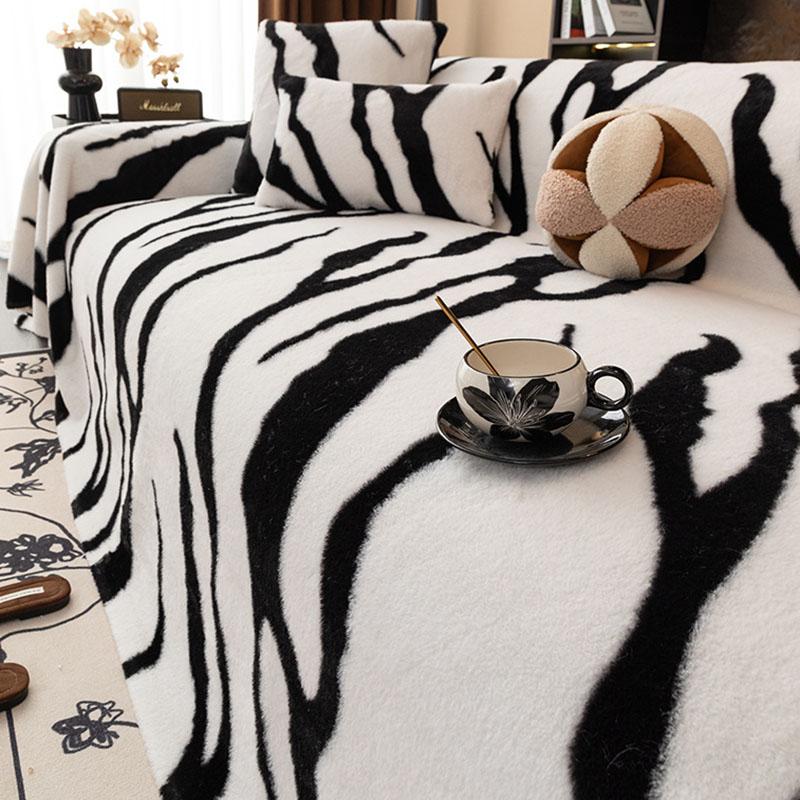 Faux Rabbit Velvet Zebra Patterned Sofa Towel Plush Warm Couch Slipcover For Autumn Winter Comfort Knee Blanket For Office Home
