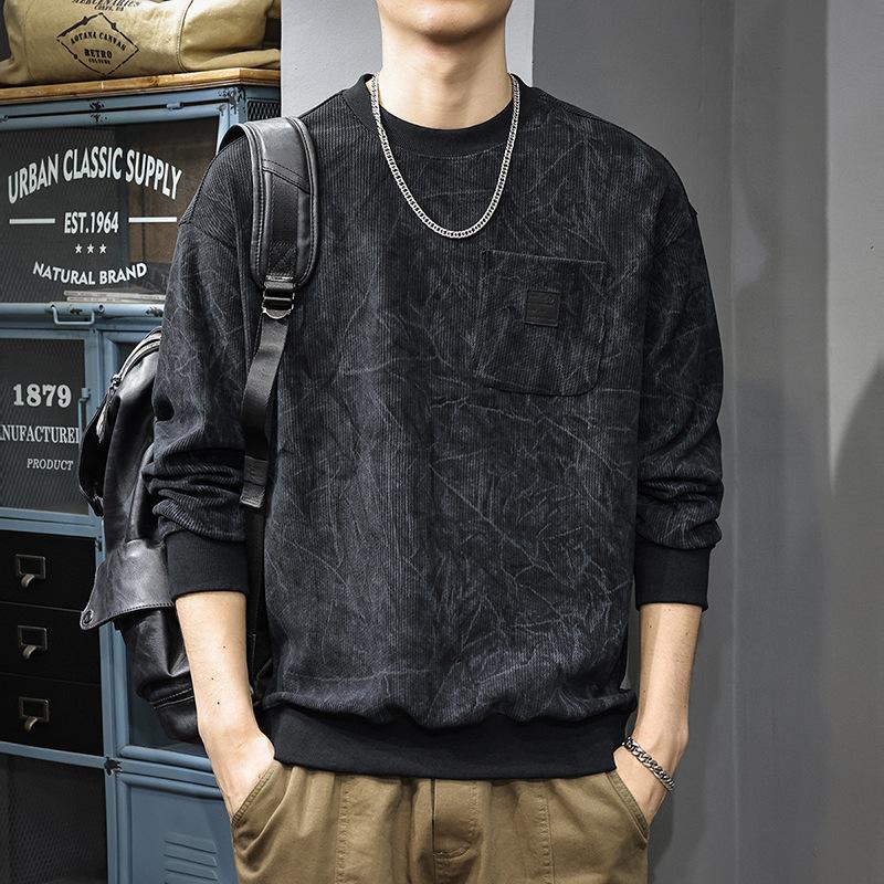 

Осенне-зимний плотный немецко-австрийский бархатный свитер с круглым вырезом, мужская американская модная фирменная печатная текстура, свободная рубашка большого размера из бархата 4XL чёрный